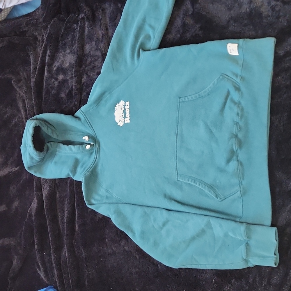 Roots Canada Teal Pullover Hoodie Sweater with White Beaver Logo